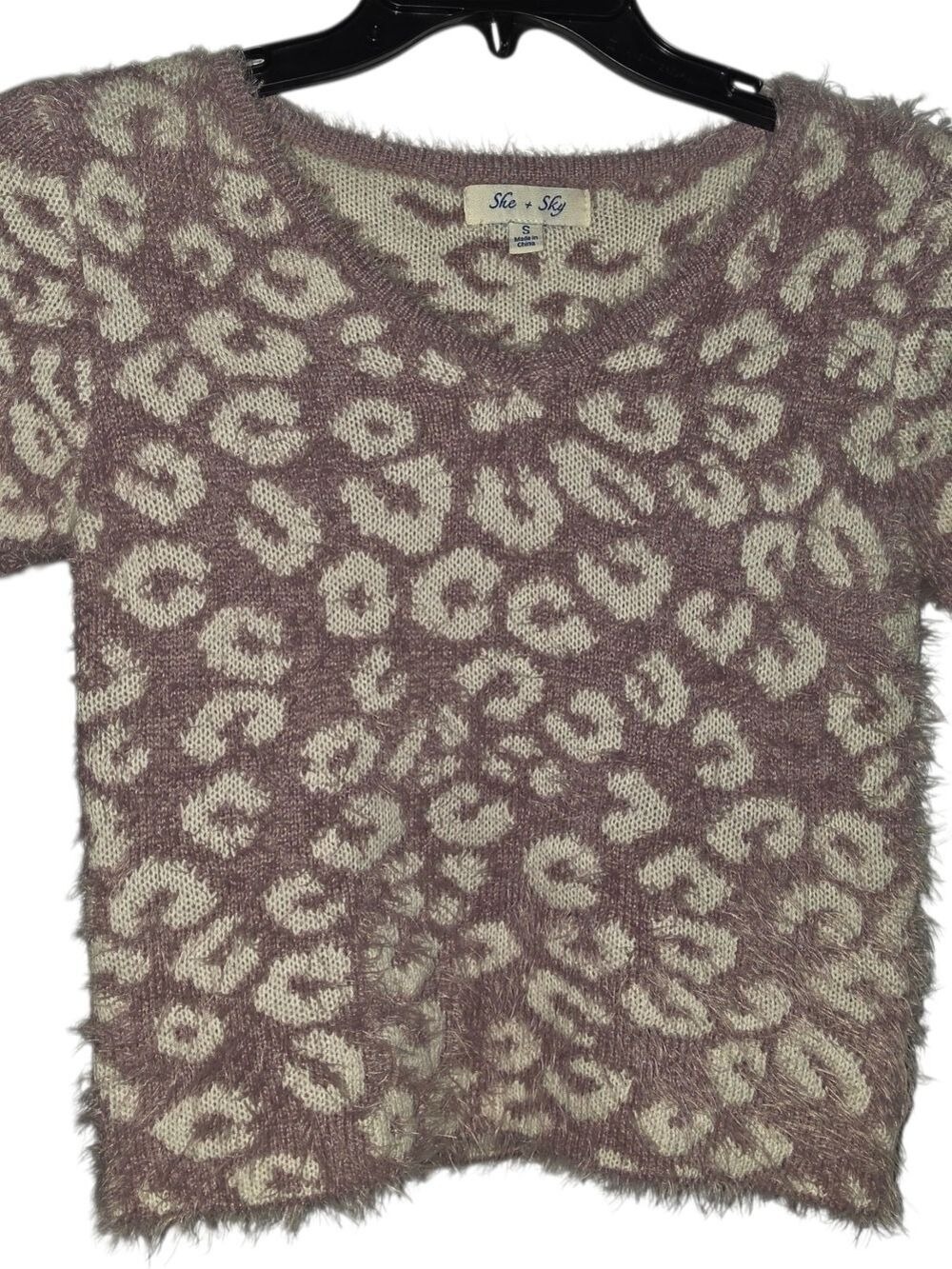 She & Sky Animal Print Sweater Short Sleeve Small